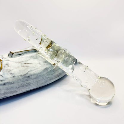 Dotted glass dildo massager clear