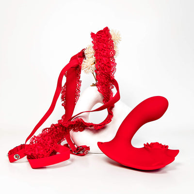 Red Double Tease Insertable App-Controlled Panty Vibrator on a white background