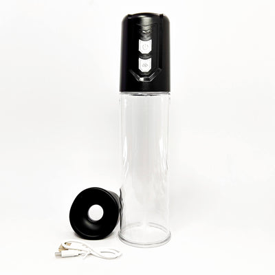 Erect Rechargeable Automatic ED Vacuum Pump with black cap and base on a white background