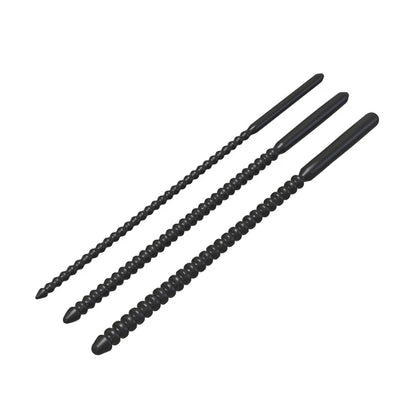 Flexible Ribbed Silicone Urethral Plug with spiral designs on a white background
