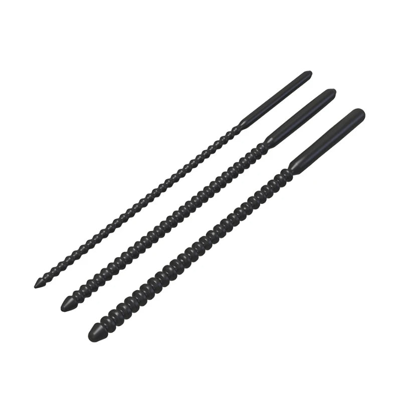 Flexible Ribbed Silicone Urethral Plug with spiral designs on a white background