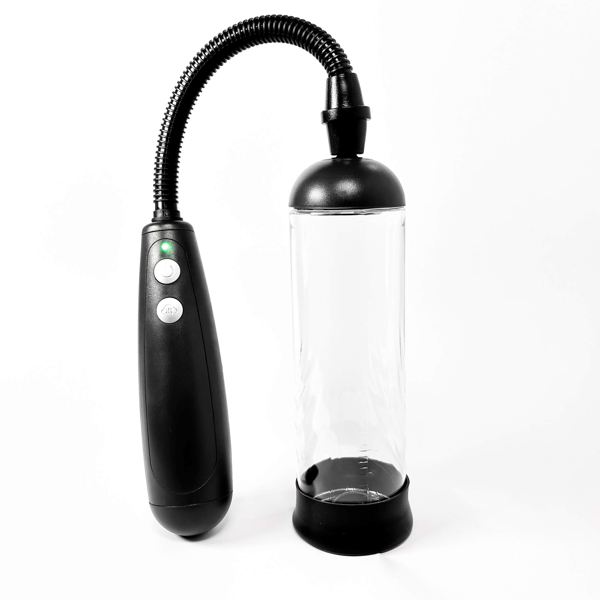 Gains Chamber Automatic Vacuum Penis Pump with a flexible neck and clear container on a white background