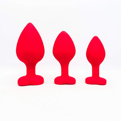 Heart Shaped Silicone Butt Plug Set 3 pieces red