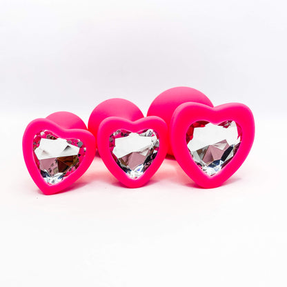 Heart Shaped Silicone Butt Plug Set 3pcs pink