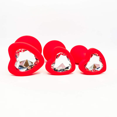 Heart Shaped Silicone Butt Plug Set red