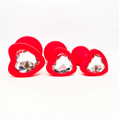 Heart Shaped Silicone Butt Plug Set red