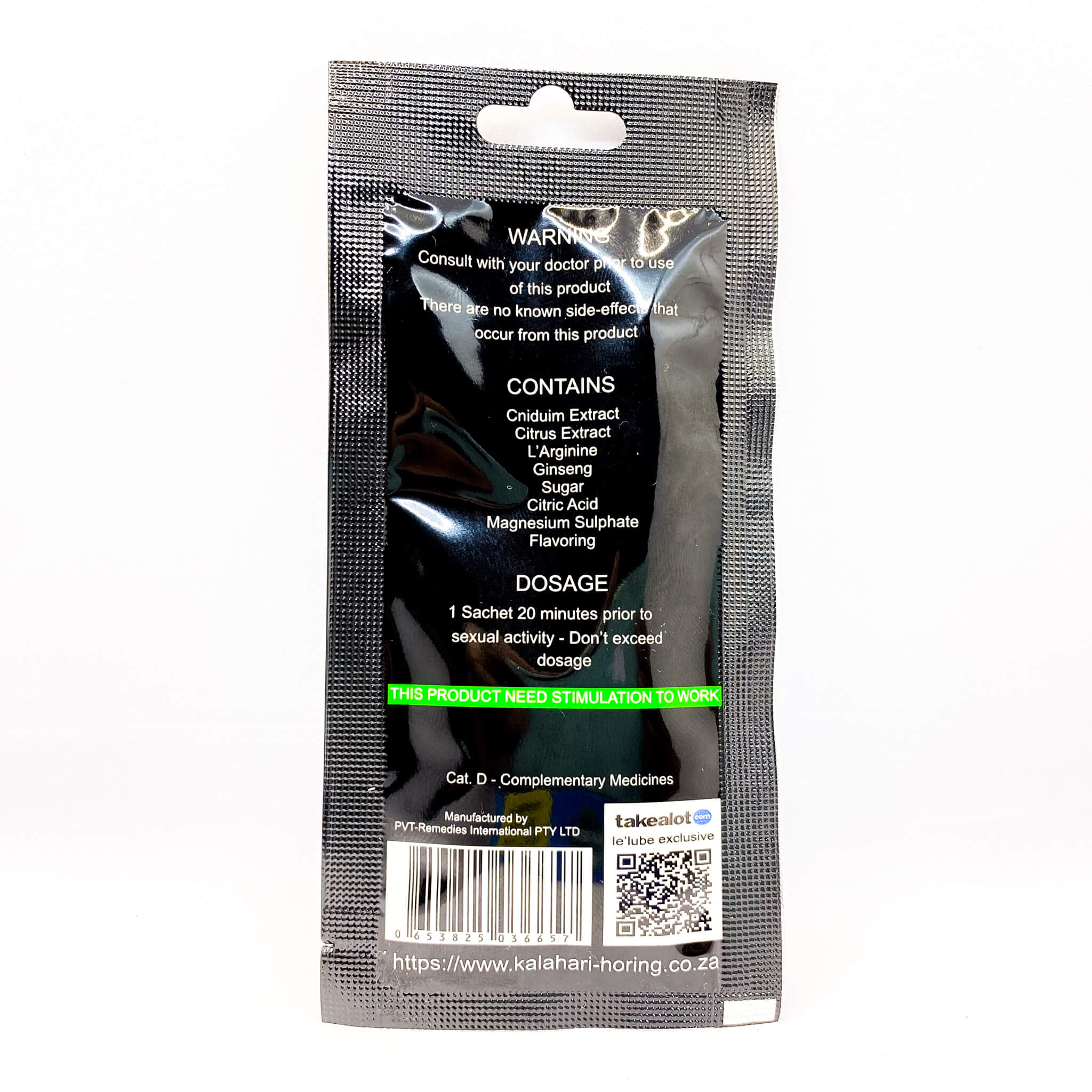 Kalahari Horing Drink & Pomp Male Erection Booster Oral Liquid - Apple Sour ingredients