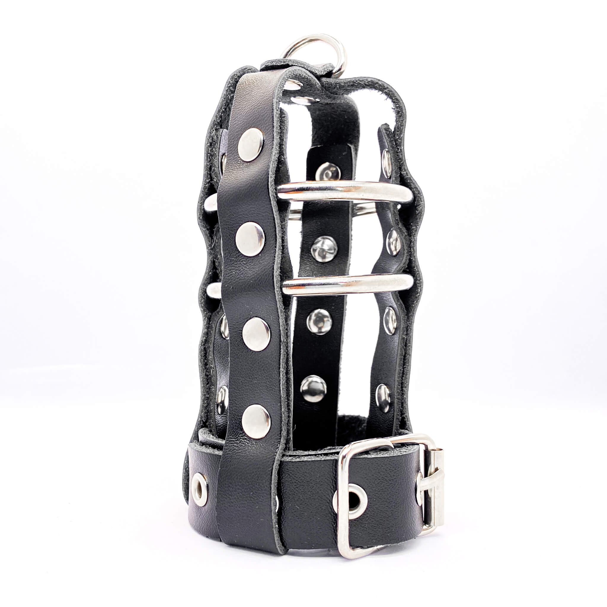 Lockable Leather Cock arness Black