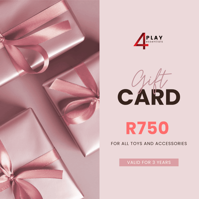 R750 4Play Essentials Gift card with pink ribbons and '4Play Essentials' branding