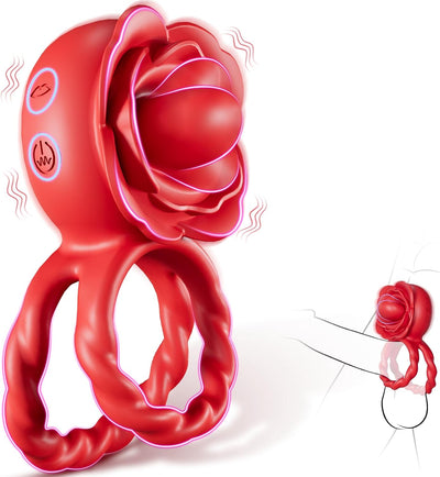 Red rose-shaped cock ring with a white background