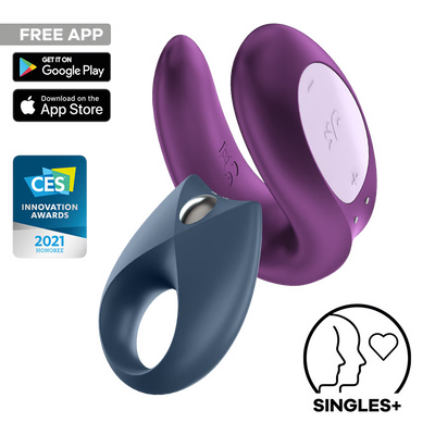 Satisfyer Partner Box 2 Double Joy & Royal One with app icons and branding on a white background