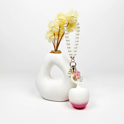 White ceramic vase with a small plant and Secret Crush App Controlled Discreet Mini Vibrator on a white background