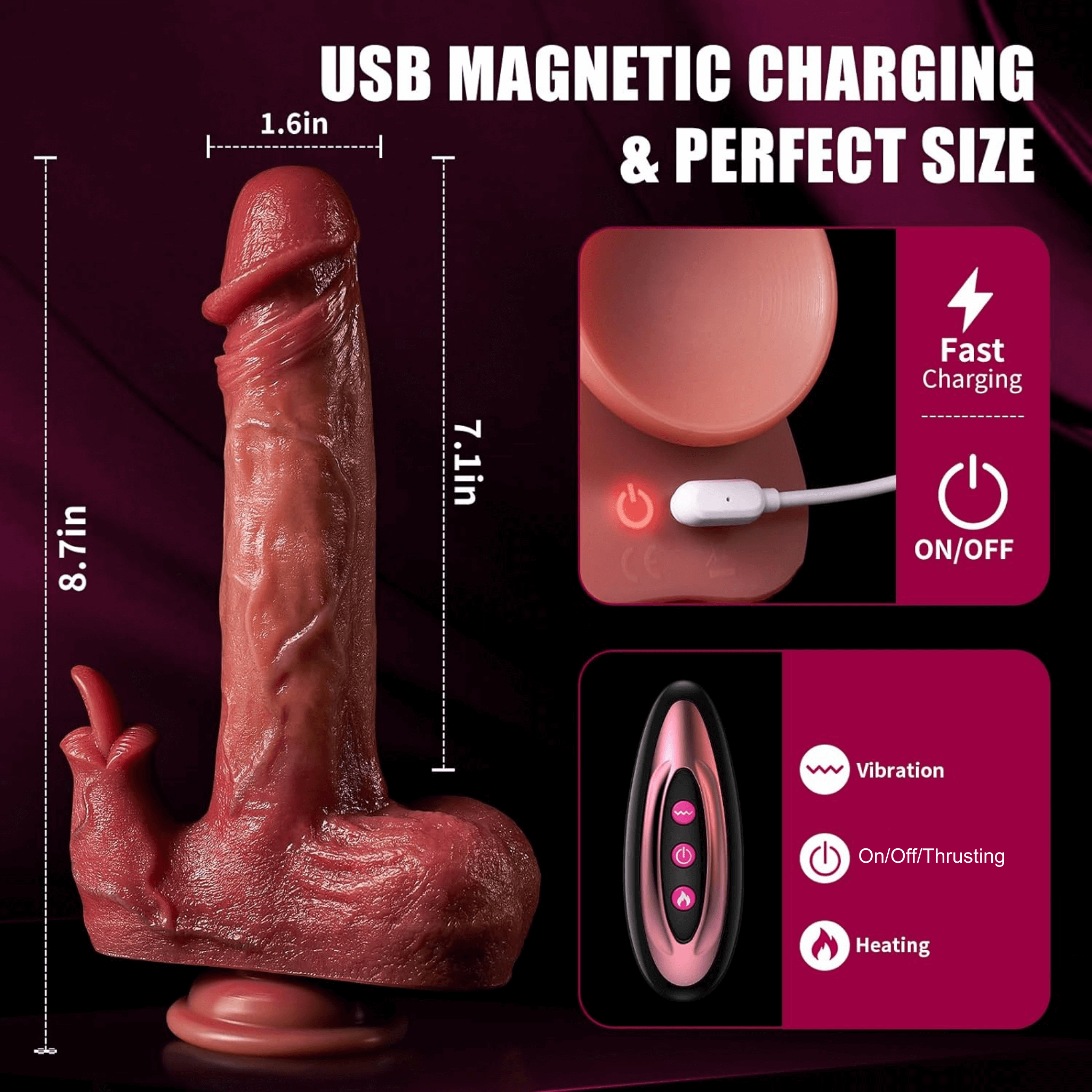 Silicone Thrusting Dildo Vibrator