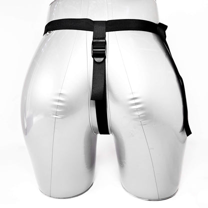 White shiny shorts with a black belt on a white background