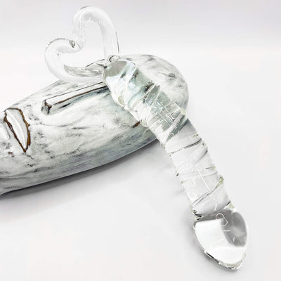 Curved glass dildo transparent swirls