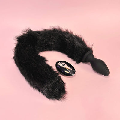 Wild Whisker Vibrating Remote Controlled Tail Butt Plug Black