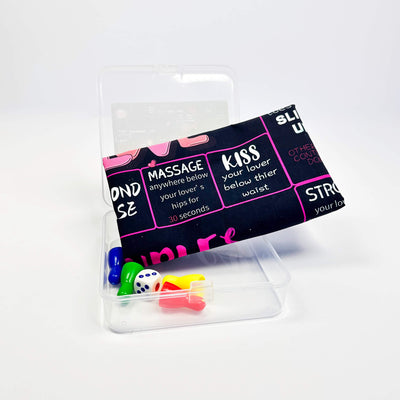 Sexual product packaging with colorful components on a white background