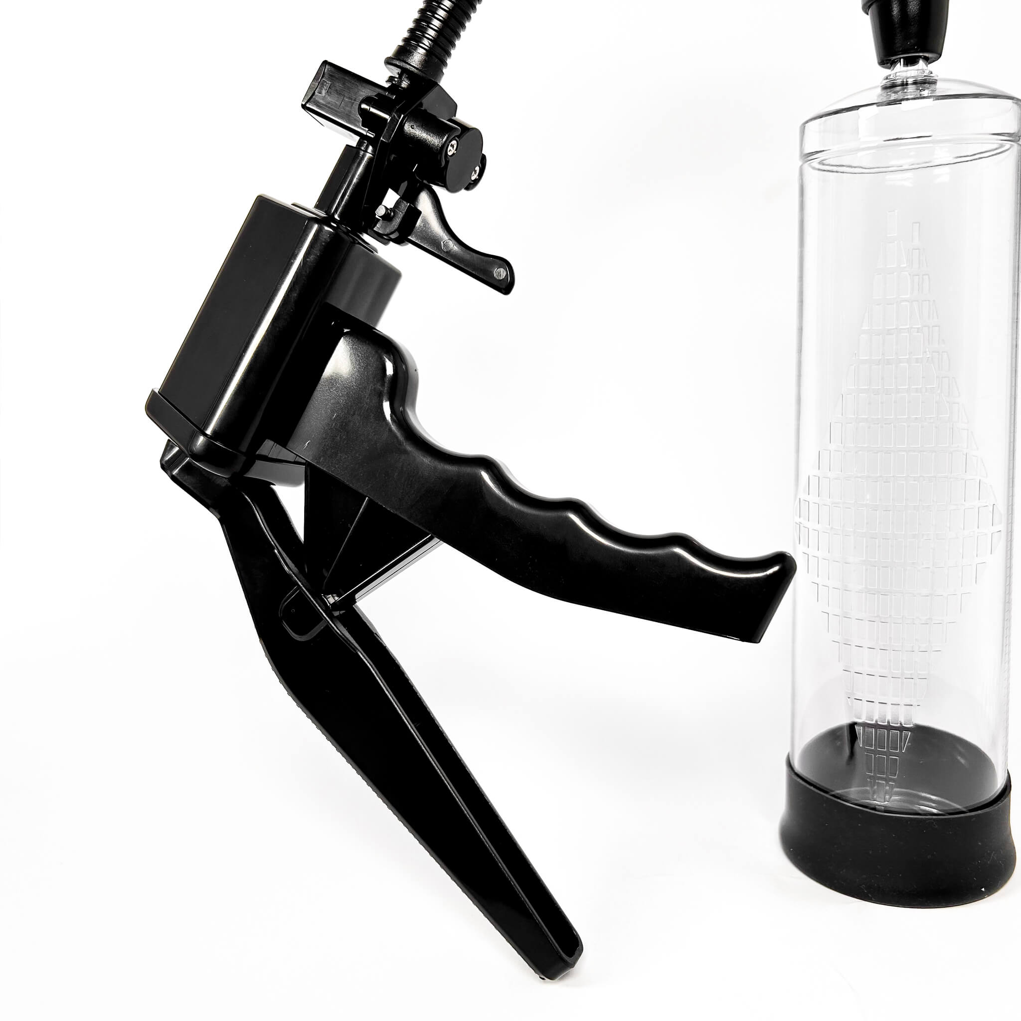 dick pump with a clear container on a white background
