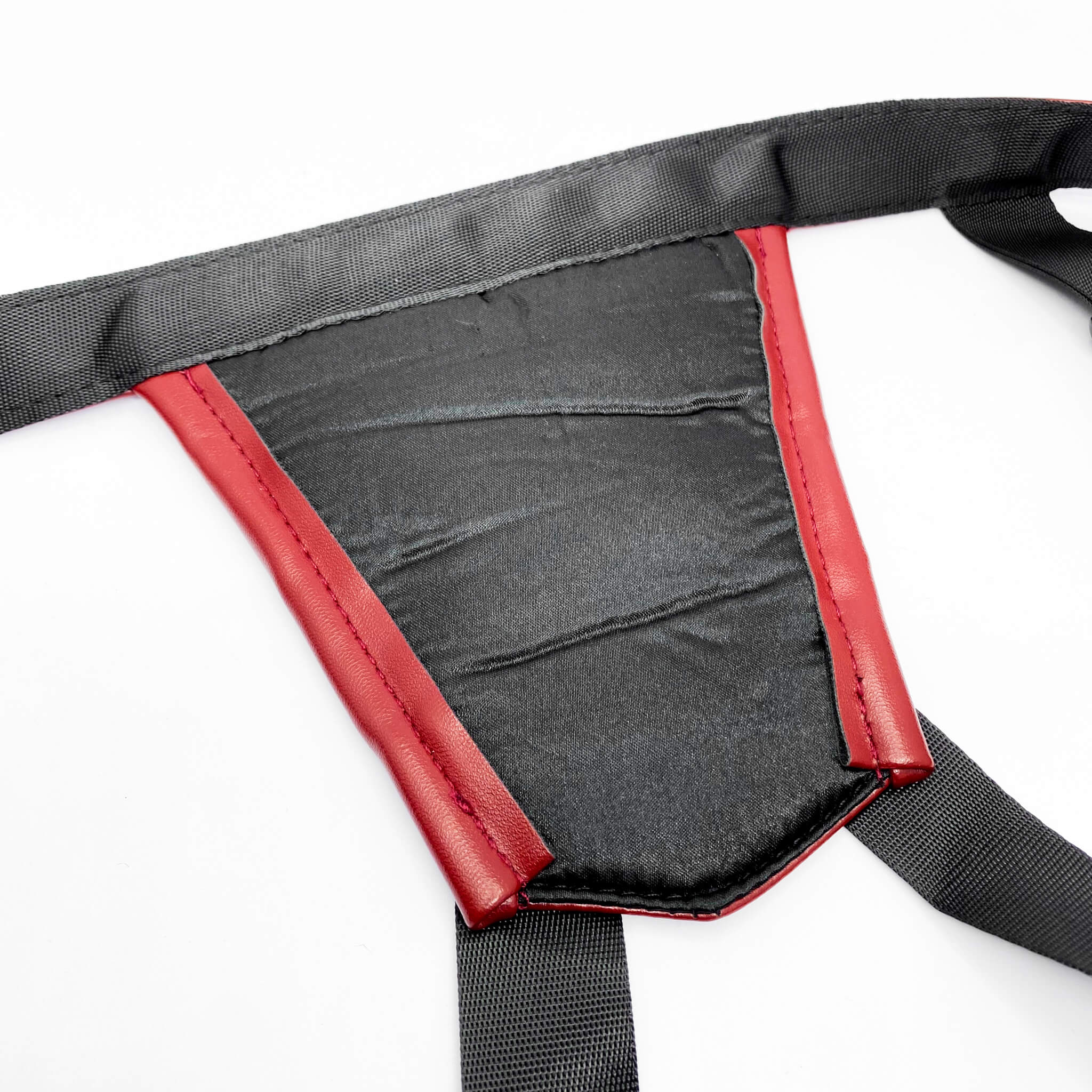 Black and red belt with a pocket on a white background