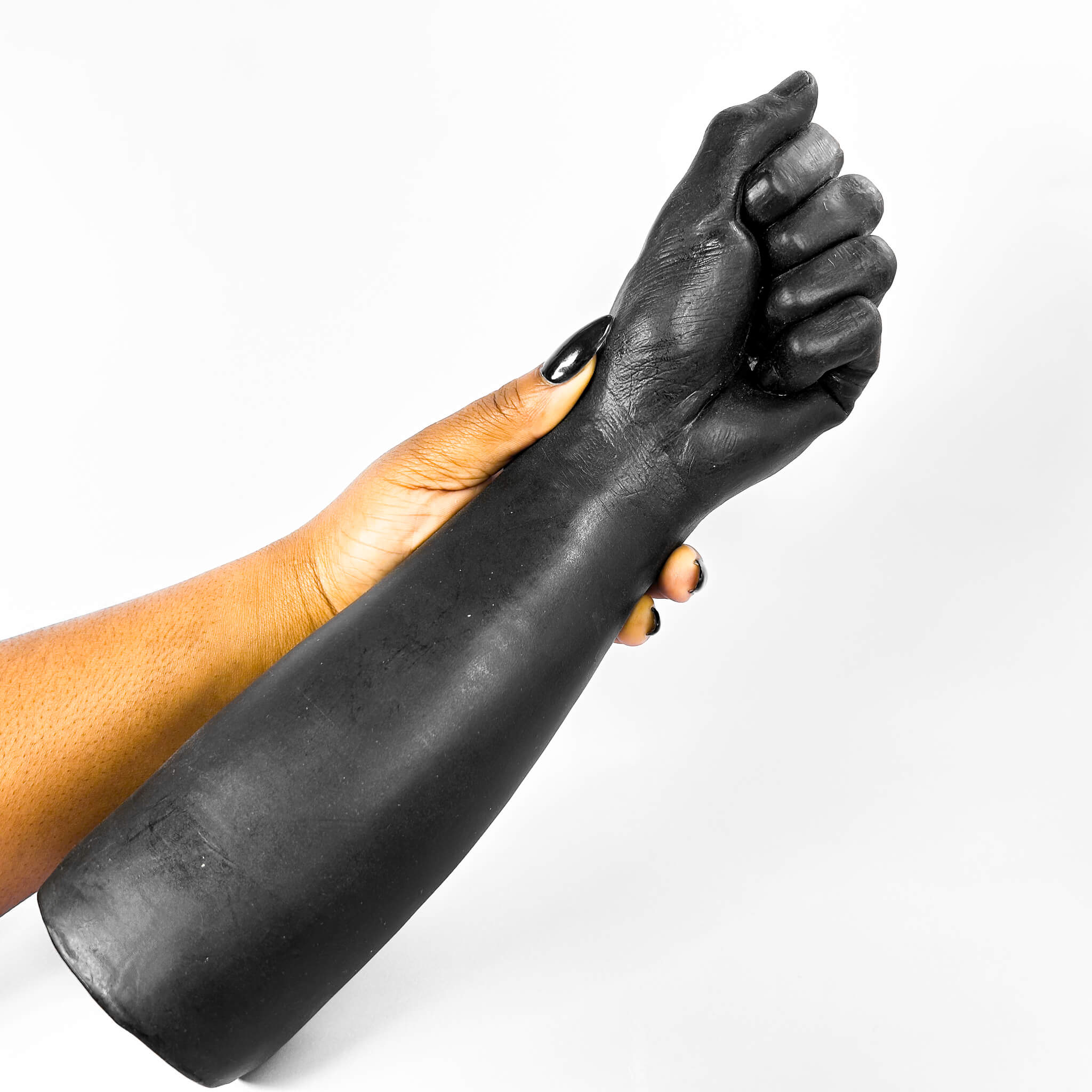 Black fisting dildo on a white background