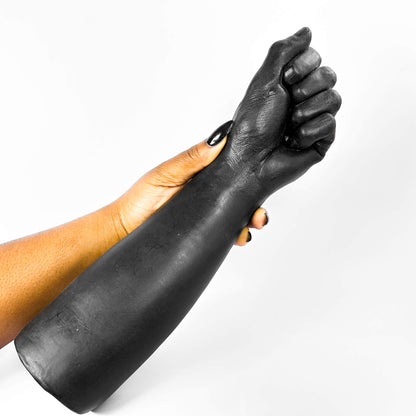 Black fisting dildo on a white background