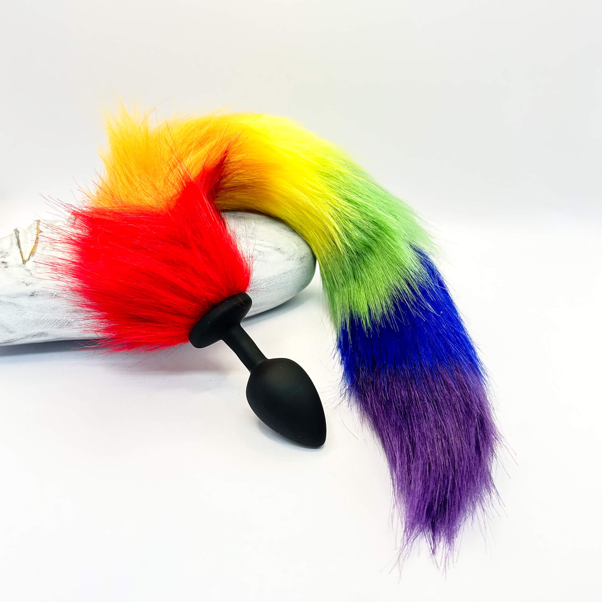 rainbow foxtail butt plug
