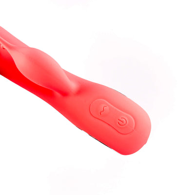 Red electronic device with buttons on a white background