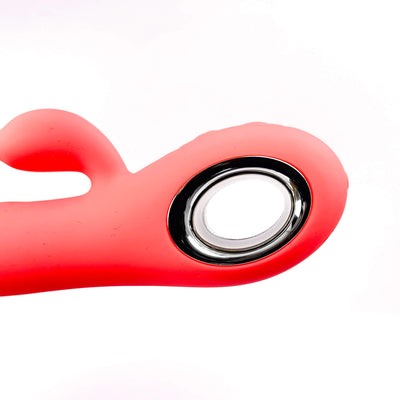 Red handlebar with a metallic bearing on a white background