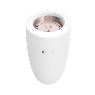 White electronic device with a rose gold top on a white background