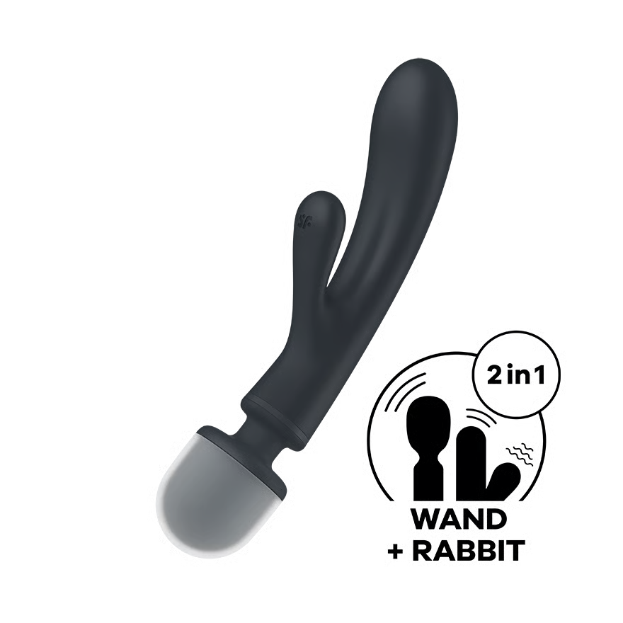Black and gray 2-in-1 Satisfyer Triple Lover on a white background