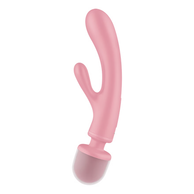 Pink silicone Satisfyer Triple Lover on a white background