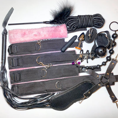 13 piece BDSM Bondage set Pink and black