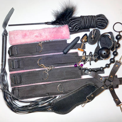 13 piece BDSM Bondage set Pink and black