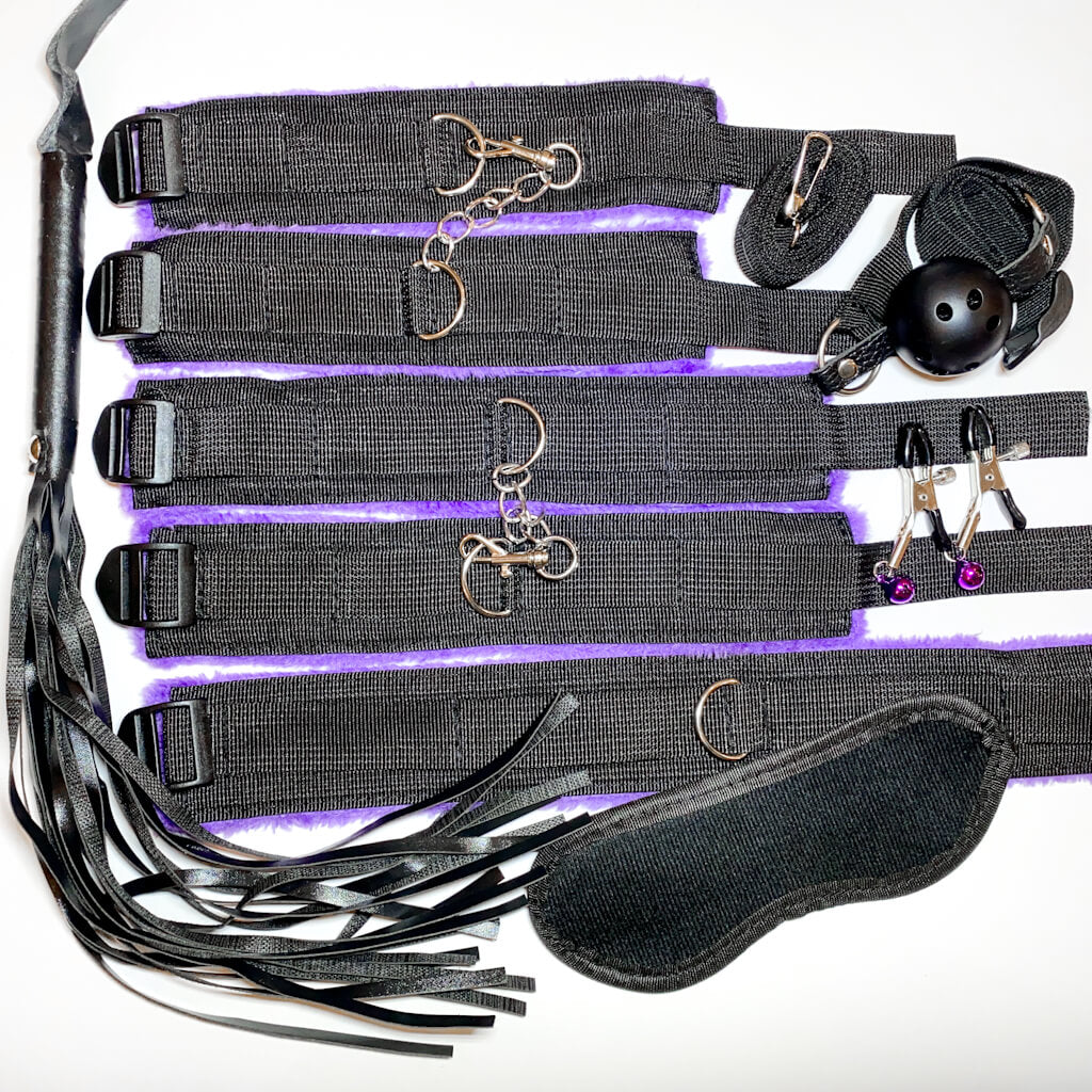 7 piece BDSM set purple and black