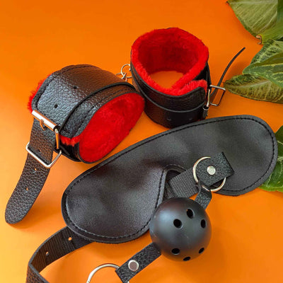 Blindfold, Mouth Gag & Cuffs Set (3 pieces)