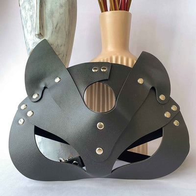 Leather Cat Woman Eye & Ear Masquerade Mask