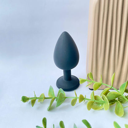 large silicone jeweled butt plug black