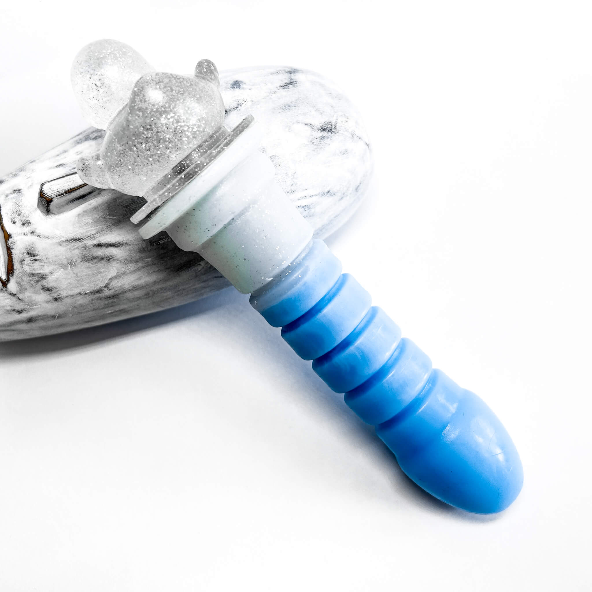 Peachy Handmade Ribbed Silicone Dildo blue