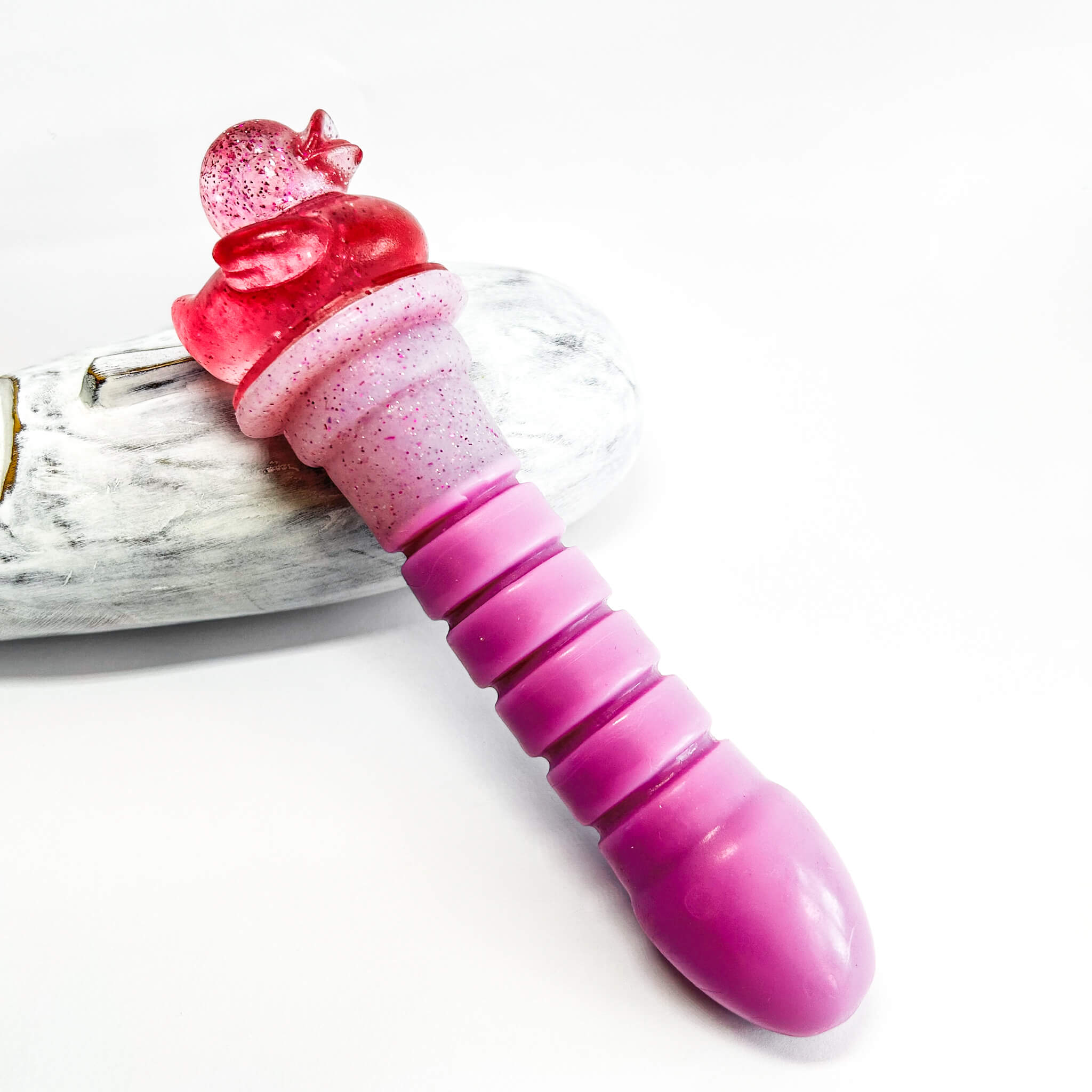Peachy Handmade Ribbed Silicone Dildo pink
