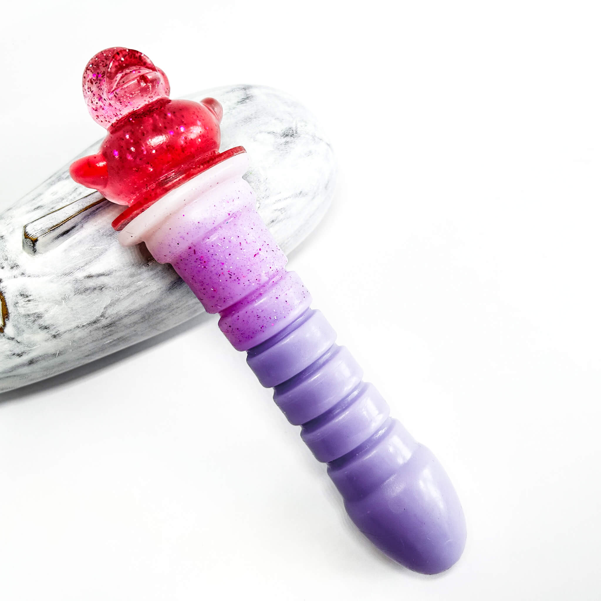 Peachy Handmade Ribbed Silicone Dildo purple