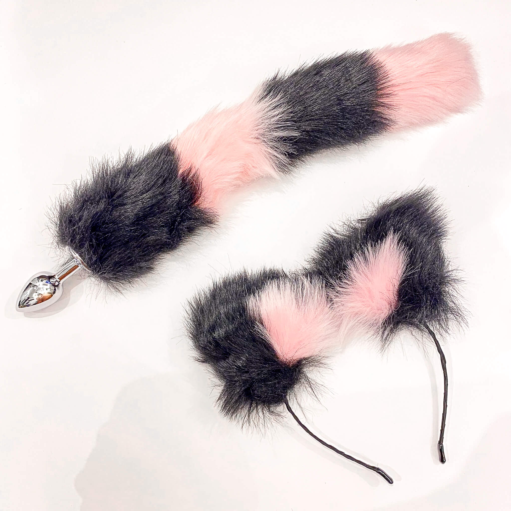 black and pink  fox tail and ears set