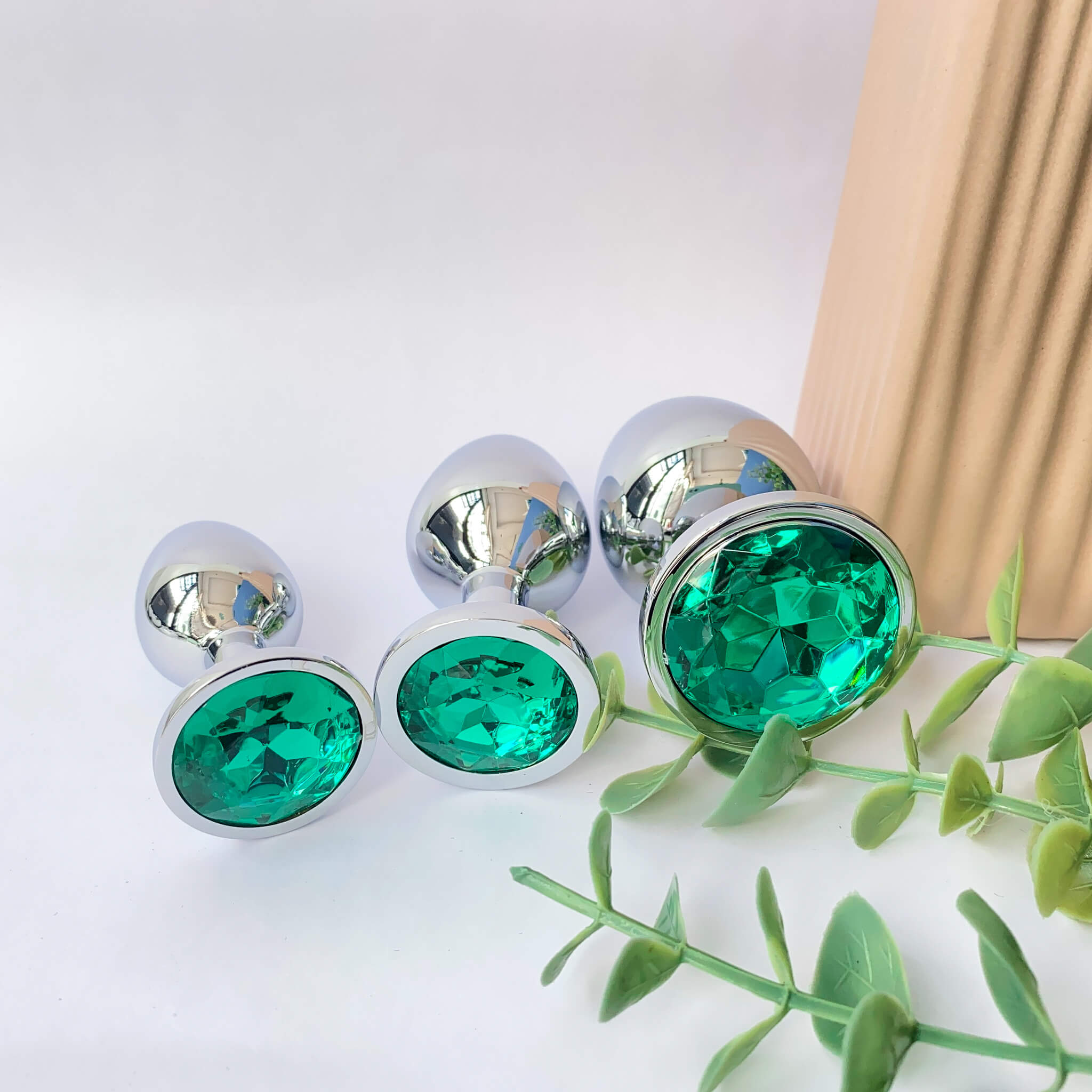 Forest Green Metal Anal Butt Plug 3 Piece Set