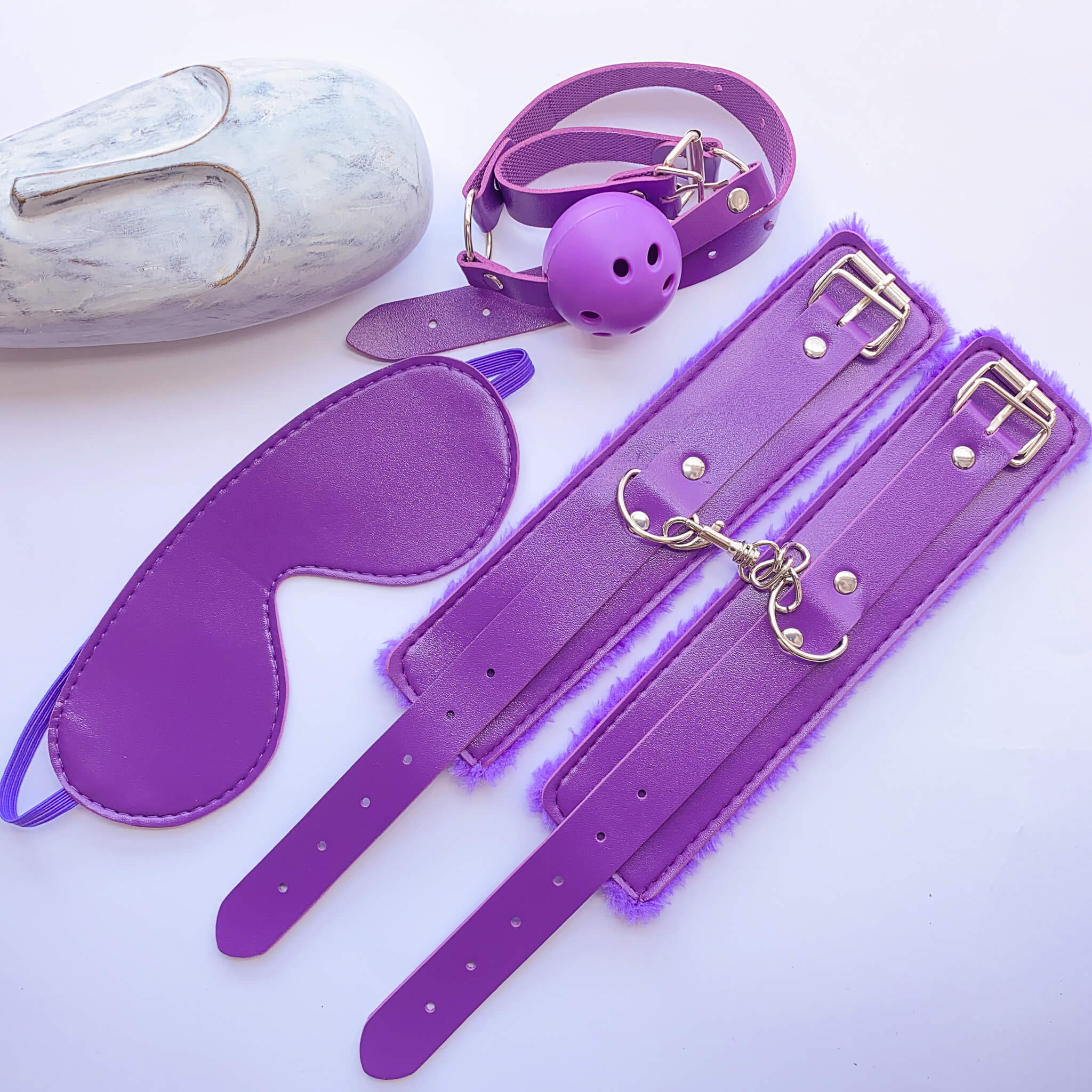 Blindfold, Mouth Gag & Cuffs Set (3 pieces)