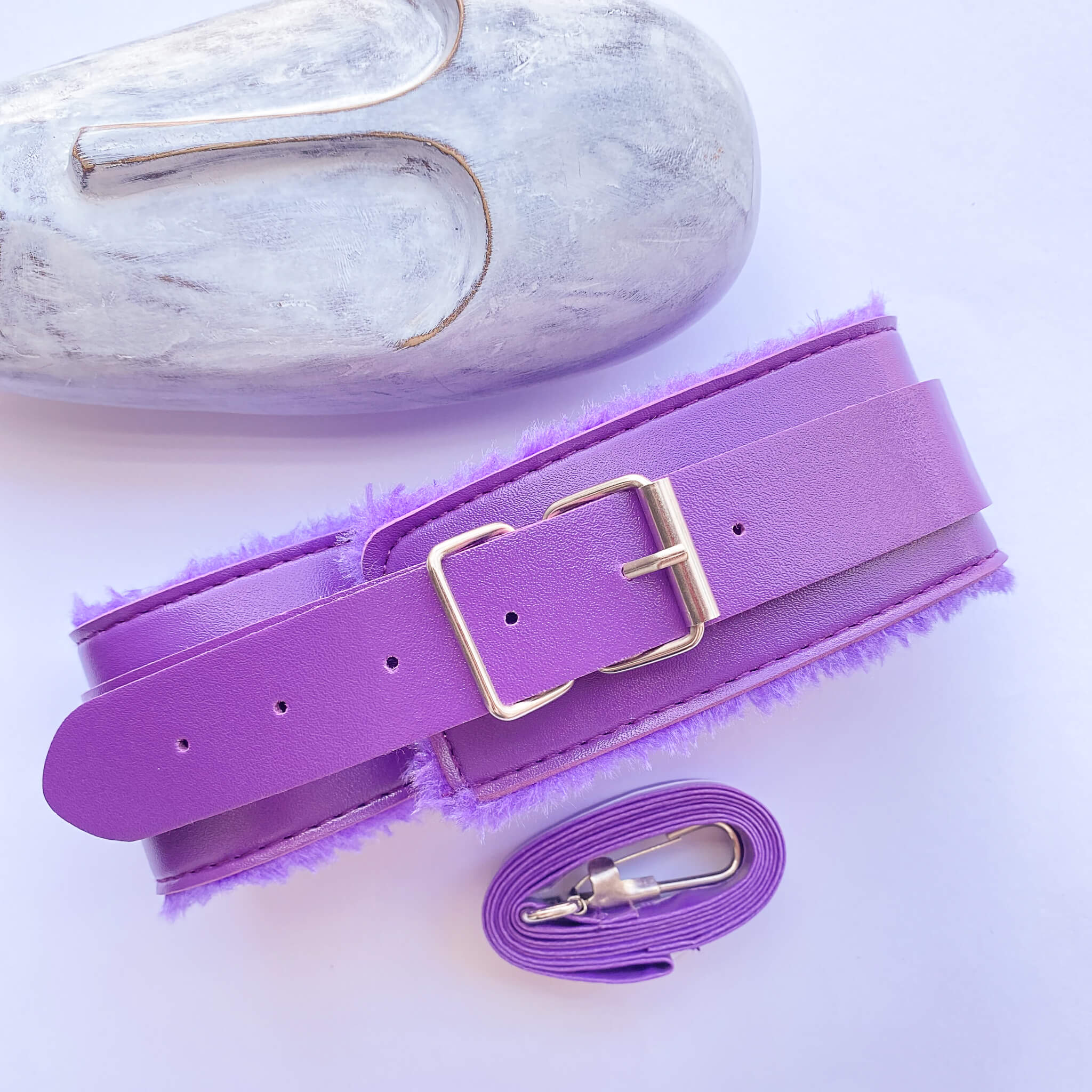 leather collar with leash purple