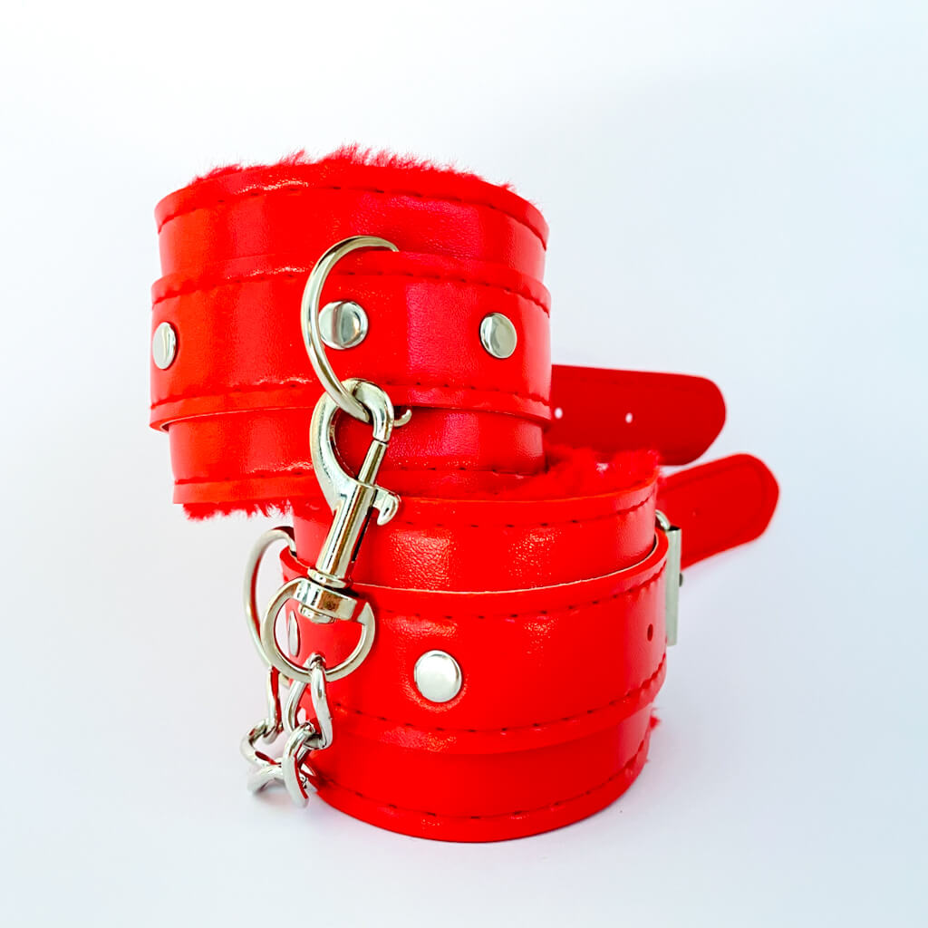 leather handcuffs red