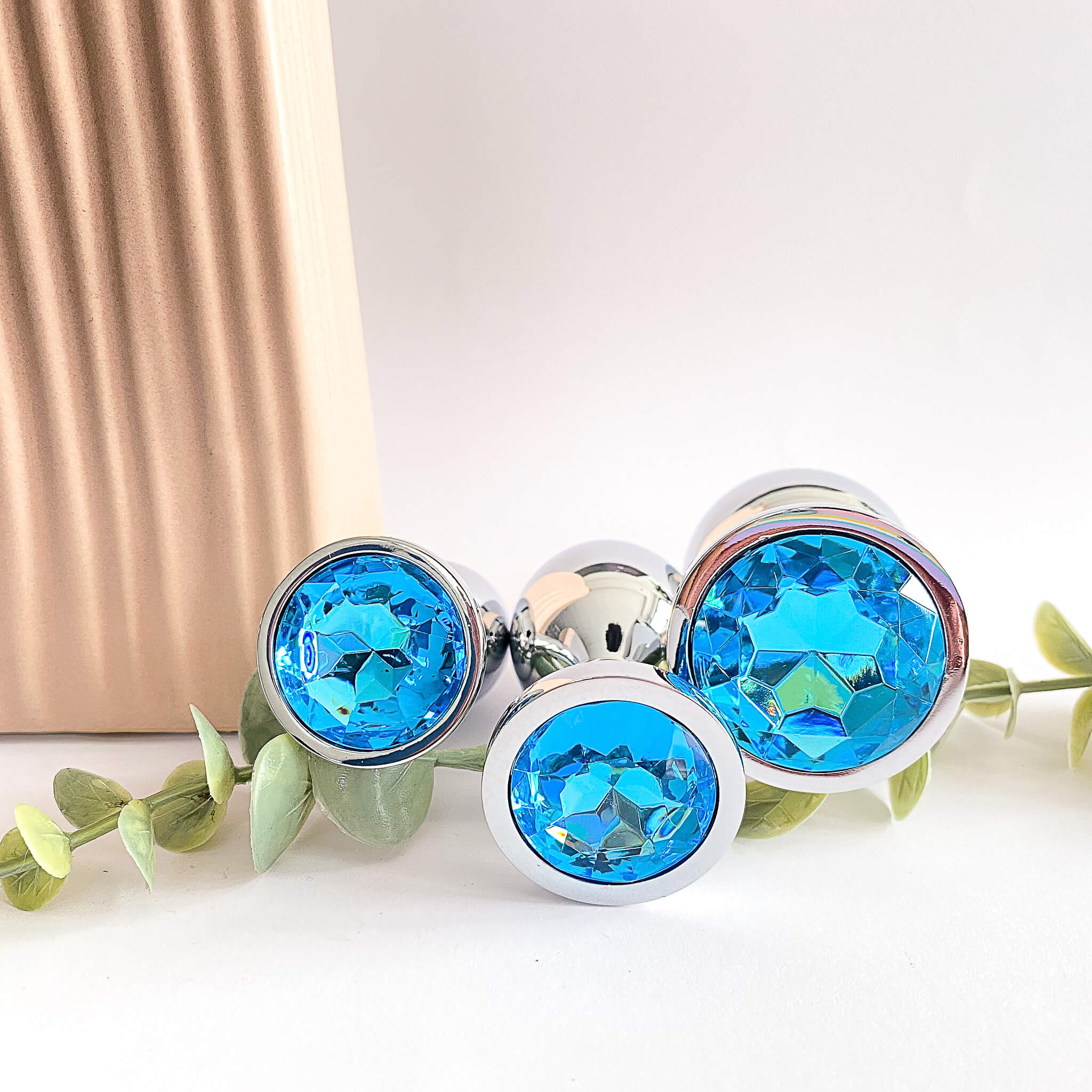Light Blue Metal Anal Butt Plug 3 Piece Set