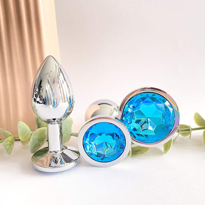 Jeweled medium butt plug blue
