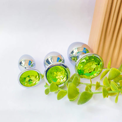 Light Green Metal Anal Butt Plug 3 Piece Set