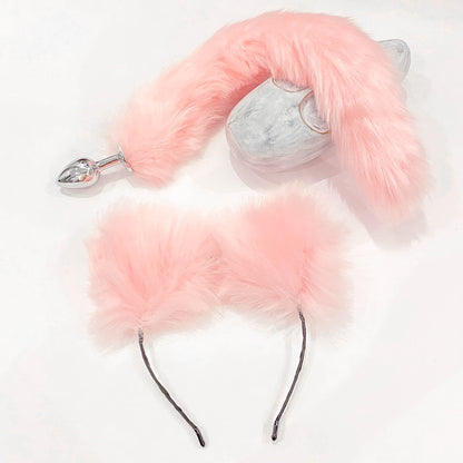 pink fox tail and ears set