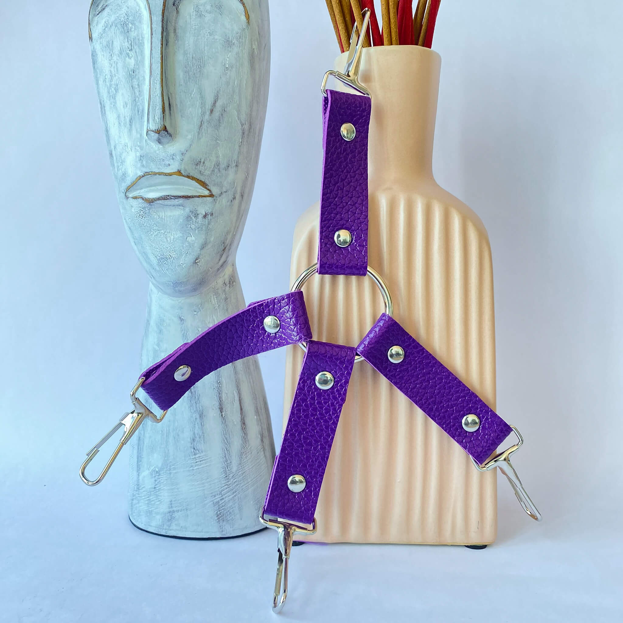 Purple Leather Hog Tie Cross Bondage Restraint
